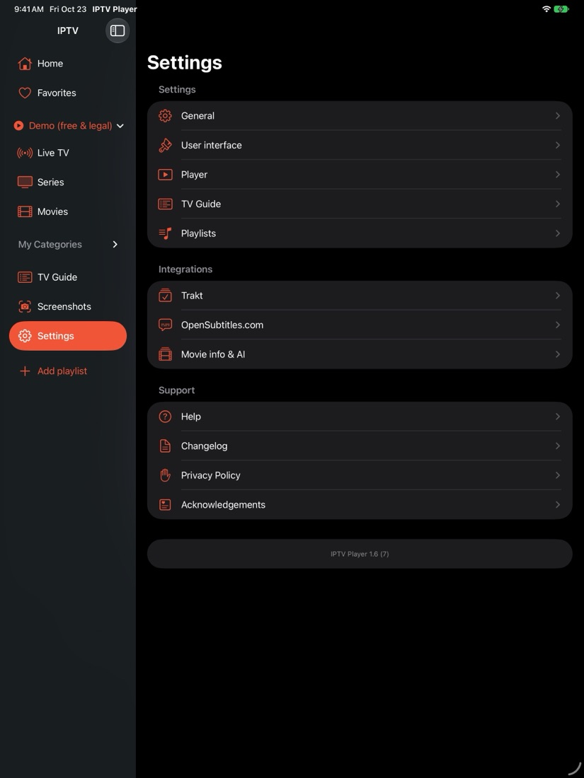 IPTV Player on iPad: Settings