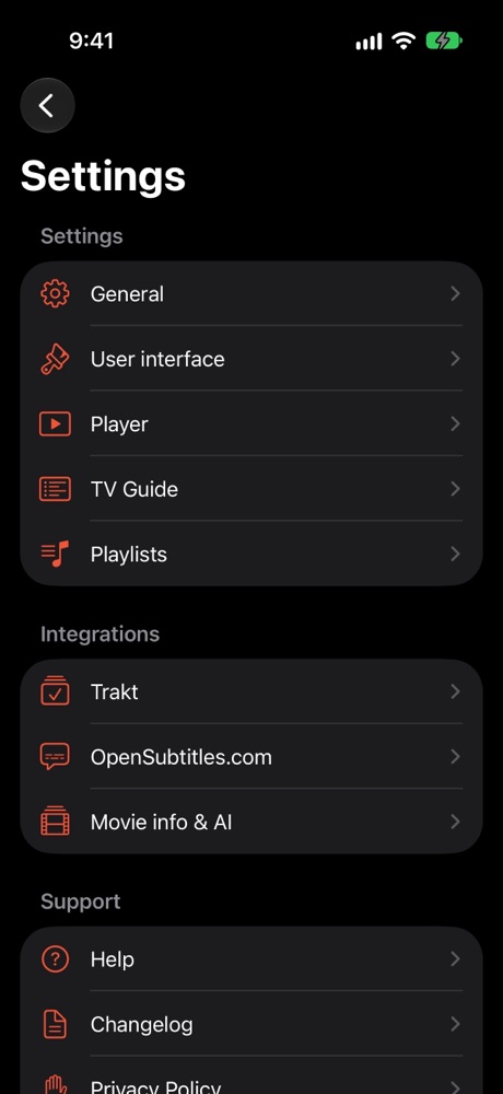 IPTV Player on iPhone: Settings