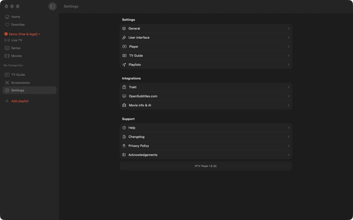 IPTV Player on Mac: Settings